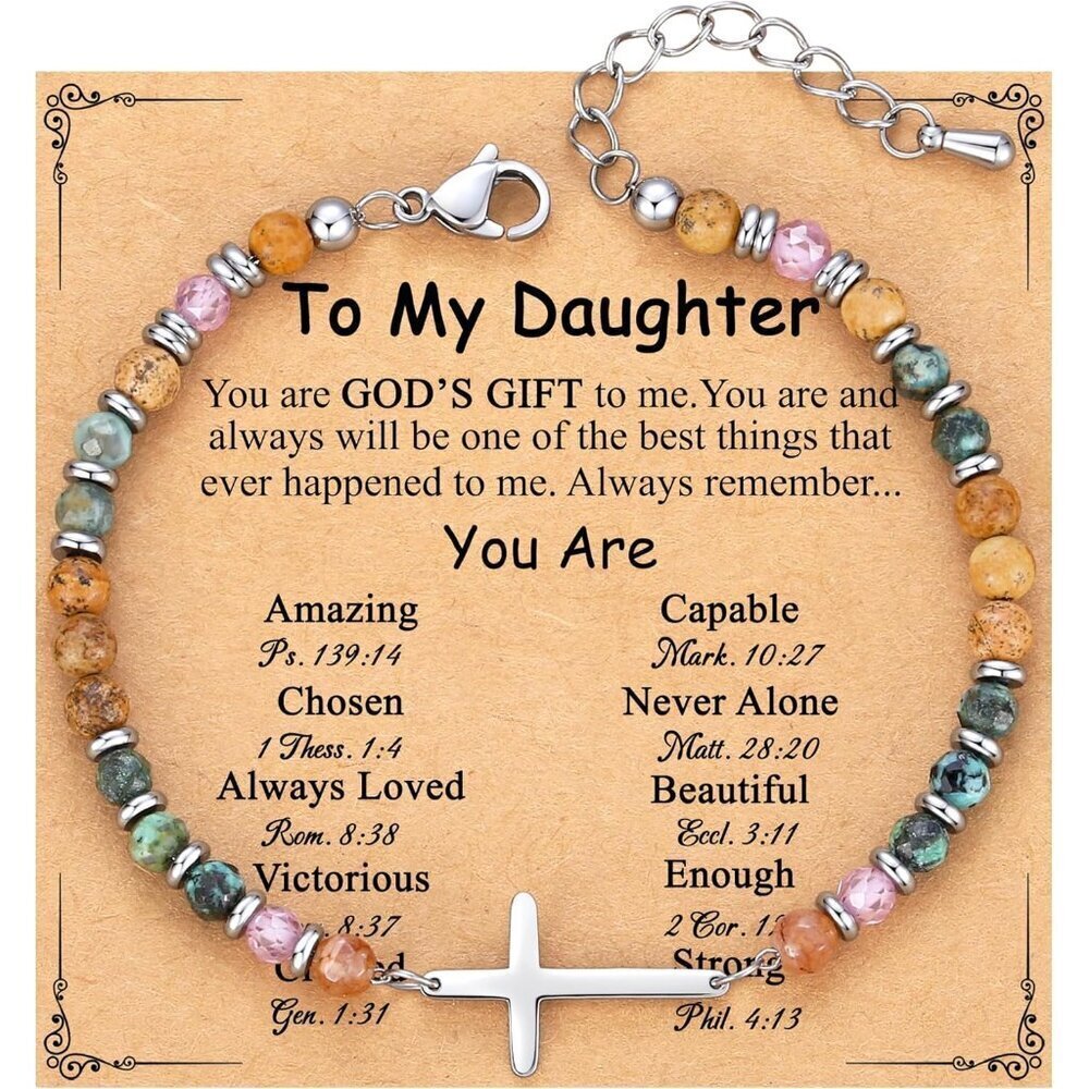 Christian Cross Bracelet Women Stainless Steel Gifts for Daughter Mom